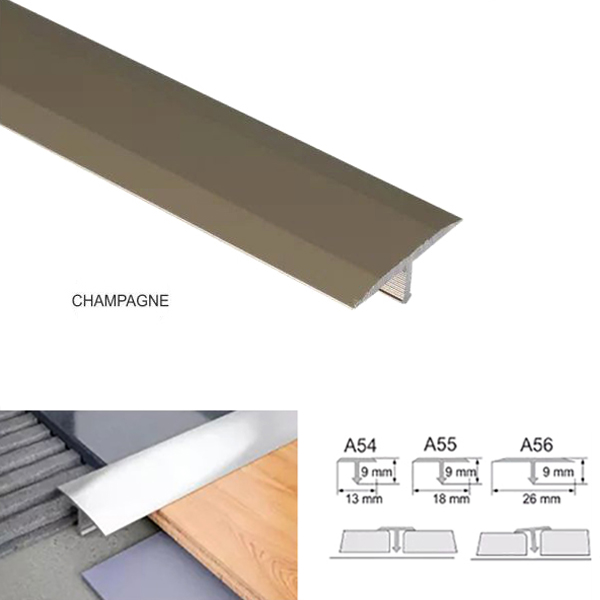 13mm Anodised Aluminium Door Threshold Trim T Bar Transition Strip For Tiles