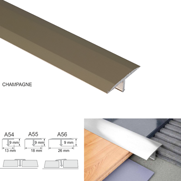 18mm Anodised Aluminium Threshold Trim T Bar Transition Trim For Tiles