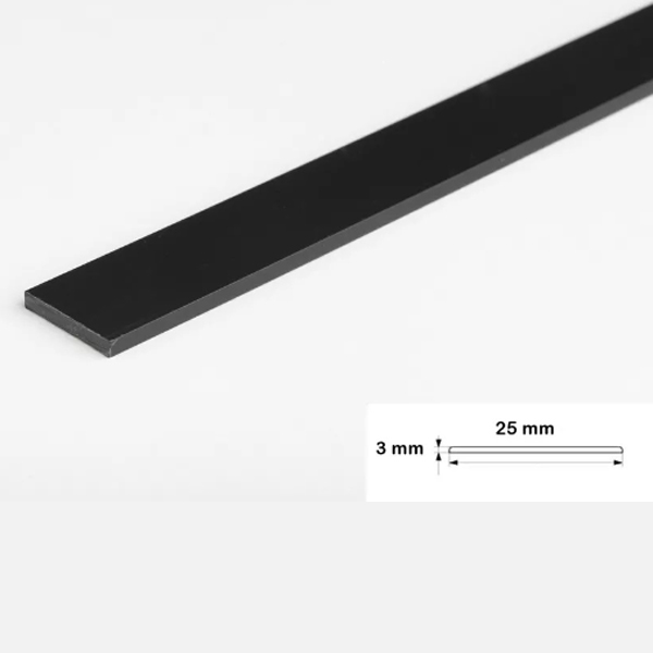 1m Durable Black PVC Flat Bar Trim Architrave, Cover