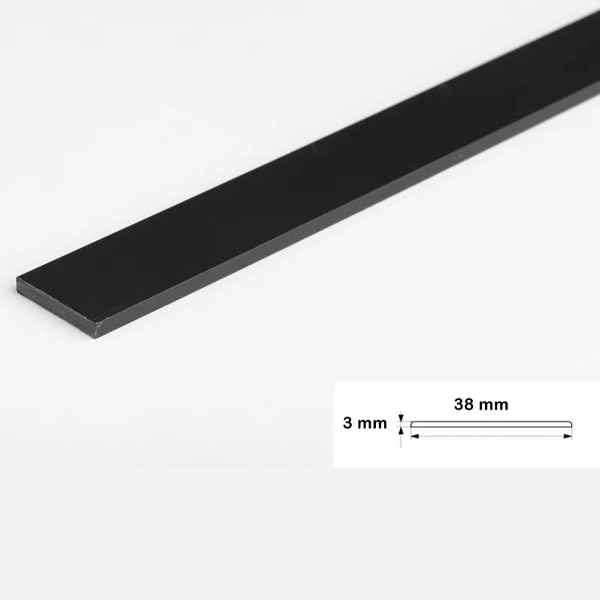 1m Durable Black PVC Flat Bar Trim Architrave, Cover