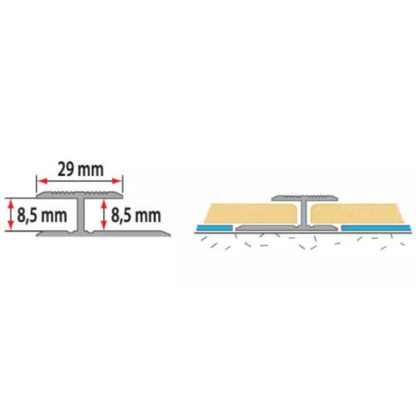 29mm Anodised Aluminium Effect Door Floor Bar-Trim-Threshold-Laminate Connector