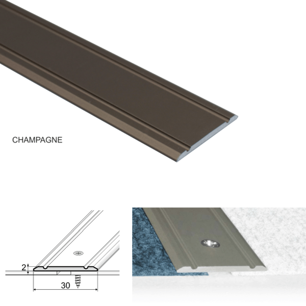 Aluminium Flat Door Threshold  Screw fix For Wooden, Laminate, Carpet Vinyl Flooring